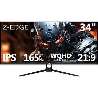 Z-Edge 34 Inch Ultrawide Monitor UWQHD Gaming Screen 165Hz 3440x1440 | 21:9 IPS Panel, 1ms MPRT, 100% sRGB, FreeSync, PiP PbP