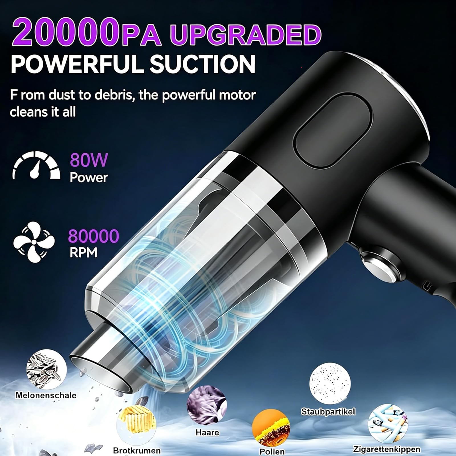 SCOVEE Handheld Staubsauger, Mini Tragbar Staubsauger, 20000PA Leistung, Super Leistungsstarke 4-in-1 Multifunktionalität, Einfach zu tragen, Geeignet für Büro, Auto, Zuhause, Büro