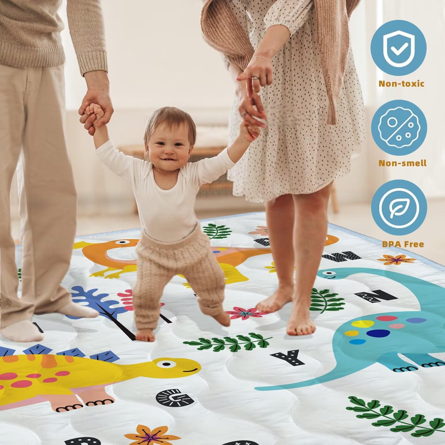 Baby Play Mat, 47x47 Play Mat for Playpen, Non-Slip Baby Mat for Floor, Thicken One-Piece Crawling Mat Cushioned Baby Playmats for Infants, Babies, Toddlers, Play & Tummy Time (Dinosaur, 47x47)