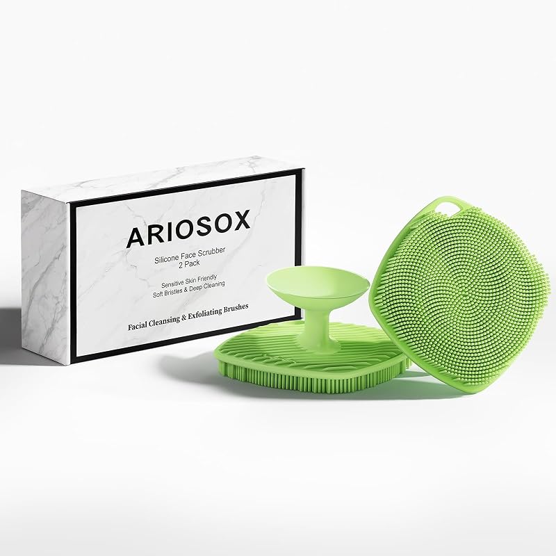 Escova manual para limpeza facial de silicone ARIOSOX, verde, pacote com 2