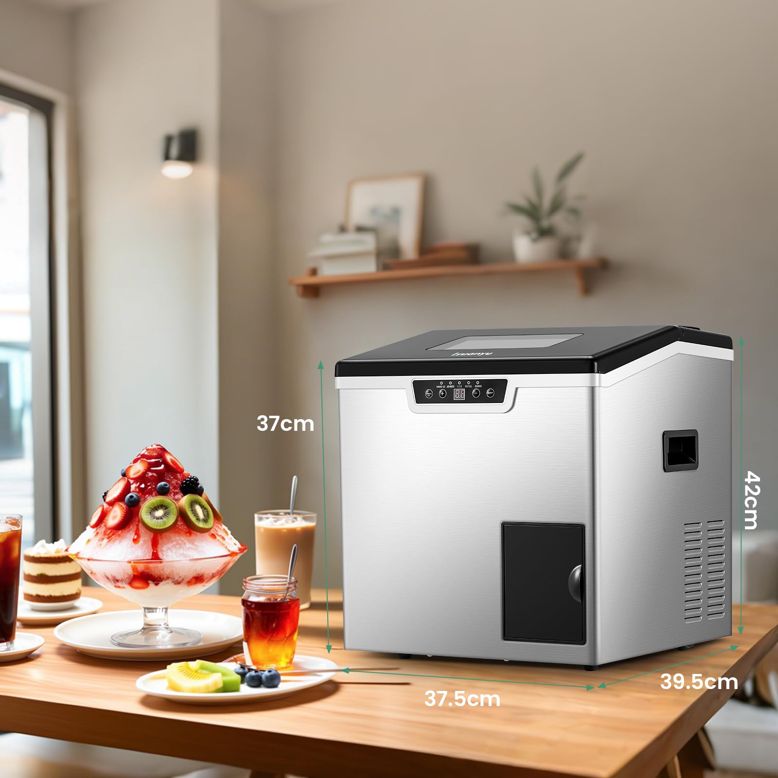 Huanyu Commercial Ice Maker Ice Crusher 2 in 1 Ice Maker e Shaver Machine, 20 kg/Day High Output, 3 modalità di fornitura d'acqua, spessore del ghiaccio regolabile, auto-pulizia automatica