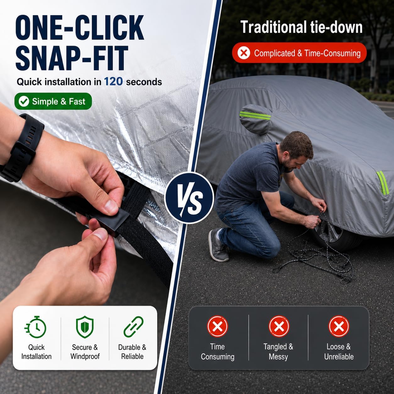 Waterproof All Weather Heavy Duty Vehicle Cover, 360° Underbody Wrap Windproof Design, Quick Install Outdoor Cover,（for Tesla Model Y 2020-2025）