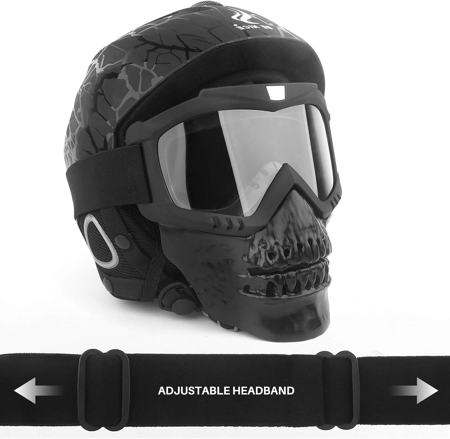 Skull Motorcycle Goggles Mask With Removable Face Mask, Motorcycle ATV Racing Goggles Dirt Bike Mx Goggle Glasses(Clear Lens) : Automotive