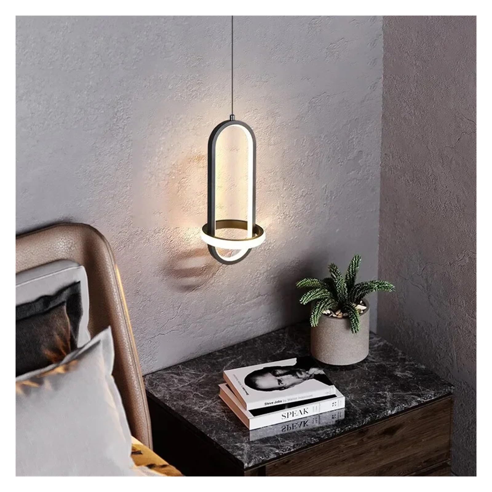 ASerZenith Modern Minimalist Bedside Chandelier New Long-Line Led Nordic Black Gold Bedroom Shop,Onecolor-Changeable Light
