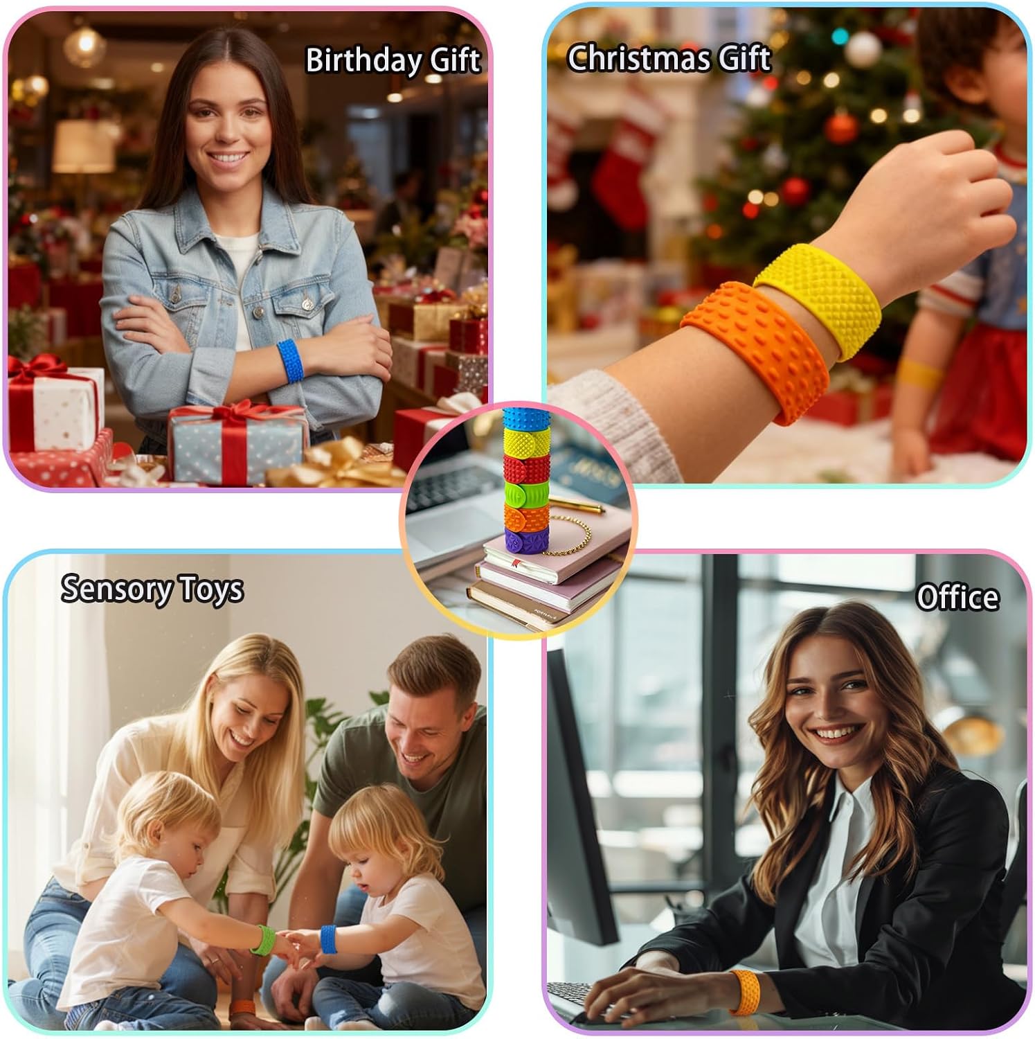 6 PCS Fidget Toys Slap Bracelets，Textured Silicone Sensory Bracelets for Kids with Autism and ADHD. Ideal as Birthday Party Decorations, Classroom Prizes, and Quiet Travel Toys