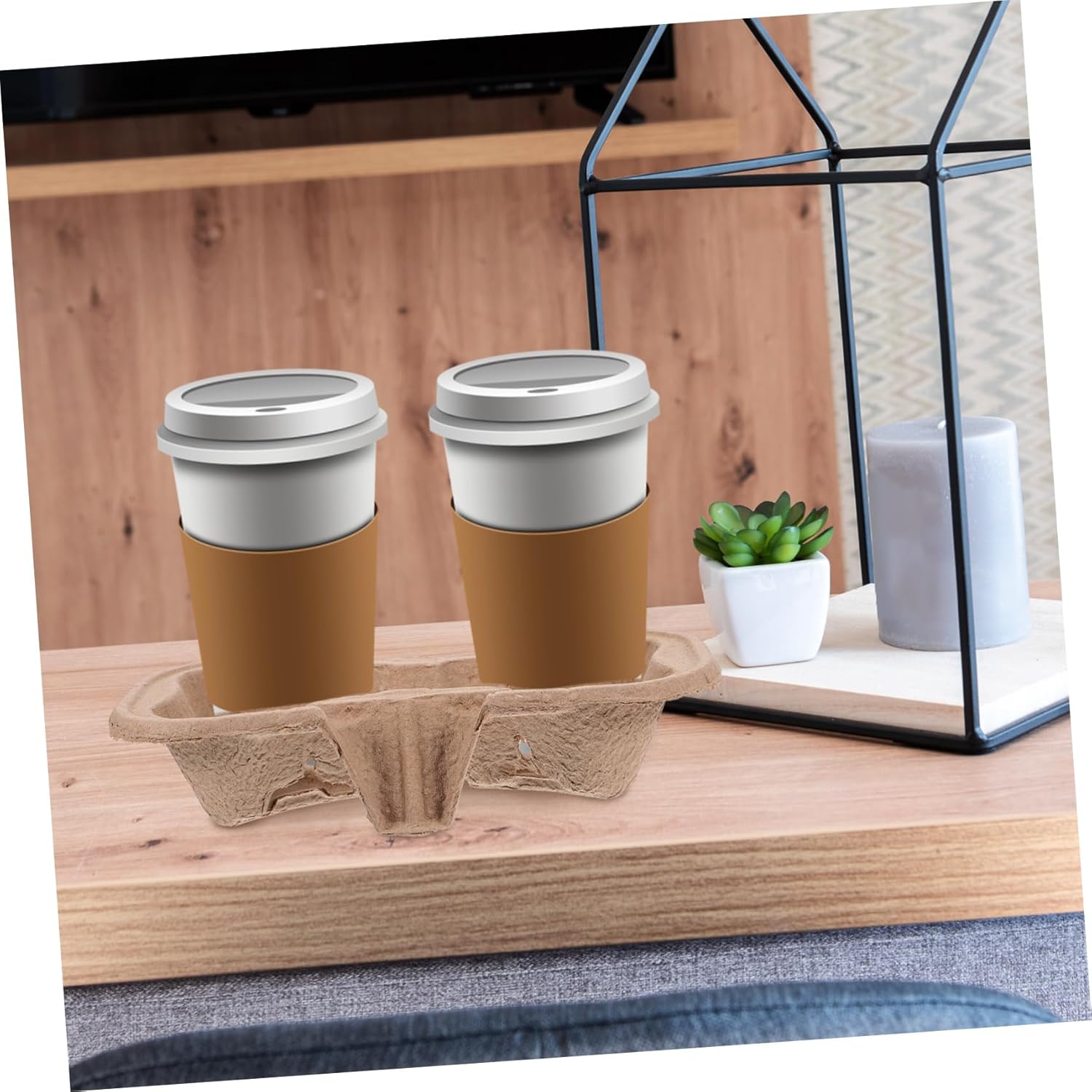 ULTECHNOVO 50pcs Pulp Coaster Drink Carrier Tray Cup Holder for Coffee Takeout Holder Outdoor Cup Trays Beverage Packing Rack
