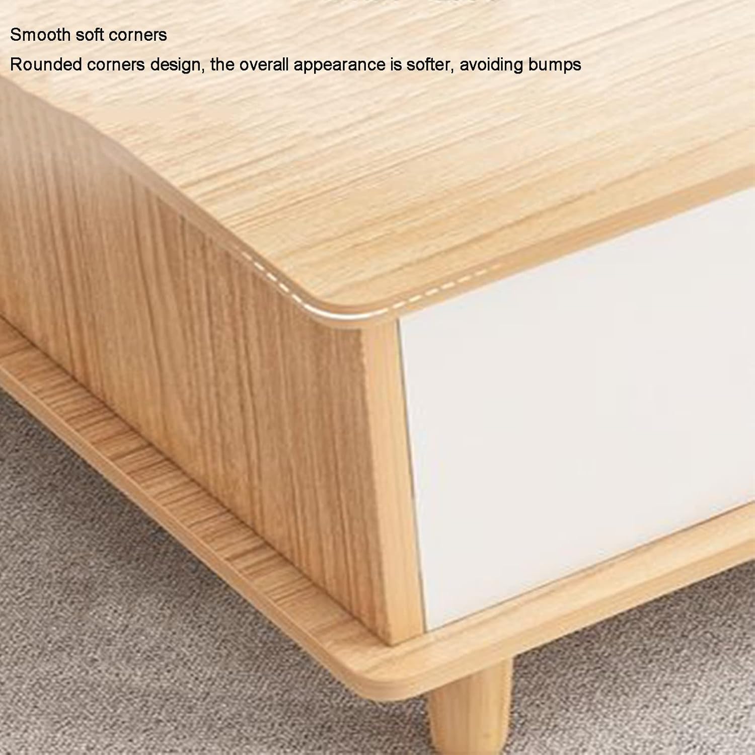 Side Table/End Table, with Hidden Compartment and Storage Shelf, Rising Tabletop for Living Room Reception Room Wooden Beige