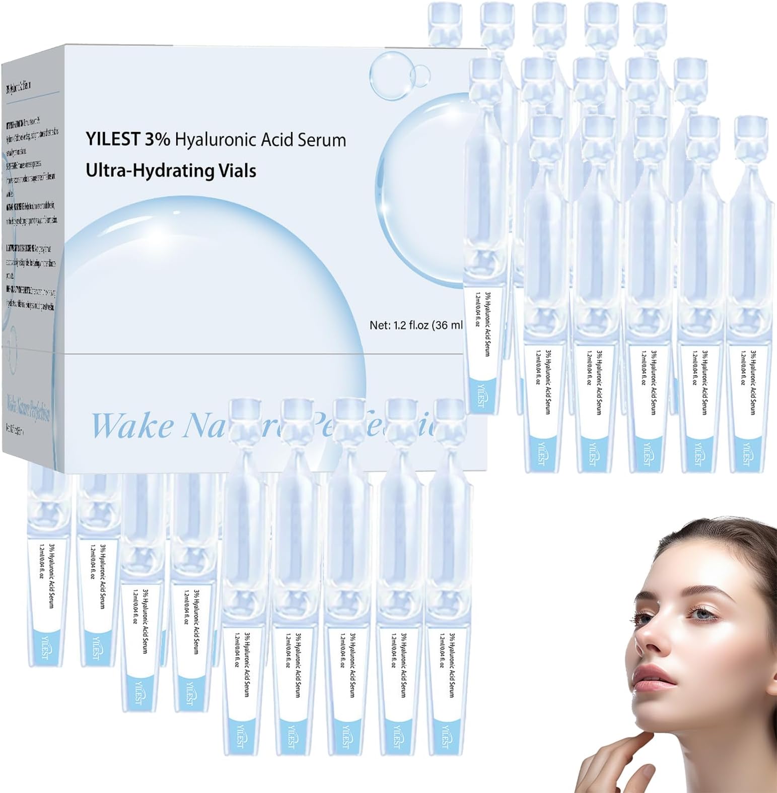 3% Hyaluronic Acid Serum, Ultra Hydrating Serum for Glass Skin,Hyaluronic Acid Essence for Face, 3% HyaluronicAcid Tubes Anti-Aging Vials Skincare for Boosting Moisture (30pcs)