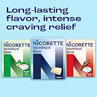 Vista 2 de Nicorette Ayuda para dejar de fumar goma de mascar de nicotina, 4 mg, sabor a oleada de canela, 2 x 100
