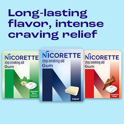Miniatura 2 de Nicorette Ayuda para dejar de fumar goma de mascar de nicotina, 4 mg, sabor a oleada de canela, 2 x 100
