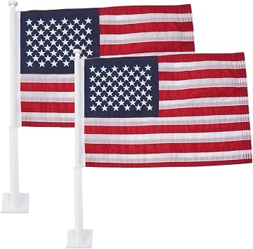 Homissor Car Flag 2 Pack American Flag for Car 12x18 Inch US Flags Embroidered Stars Flagpole with Window Clip Heavy Duty Nylon