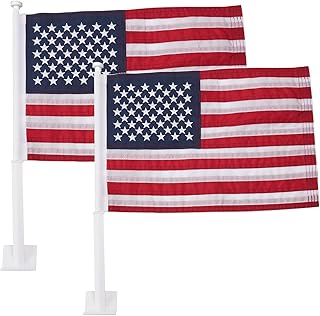 Homissor Car Flag 2 Pack American Flag for Car 11x17 Inch US Flags Embroidered Stars Flagpole with Window Clip Heavy Duty Nylon