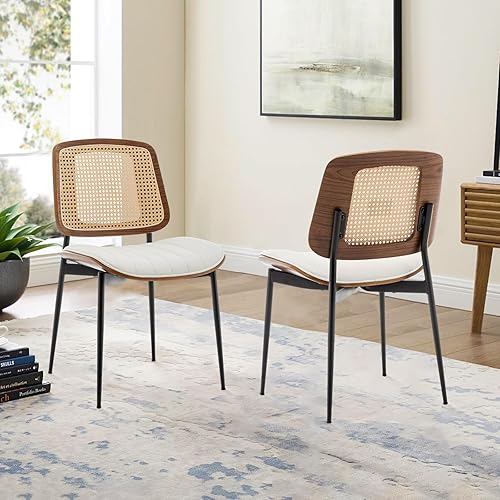 Miniatura 16 de LUNLING Juego de 2 sillas de comedor modernas de mediados de siglo, sillas retro de piel sintética con asiento tapizado de madera curvada de nogal,