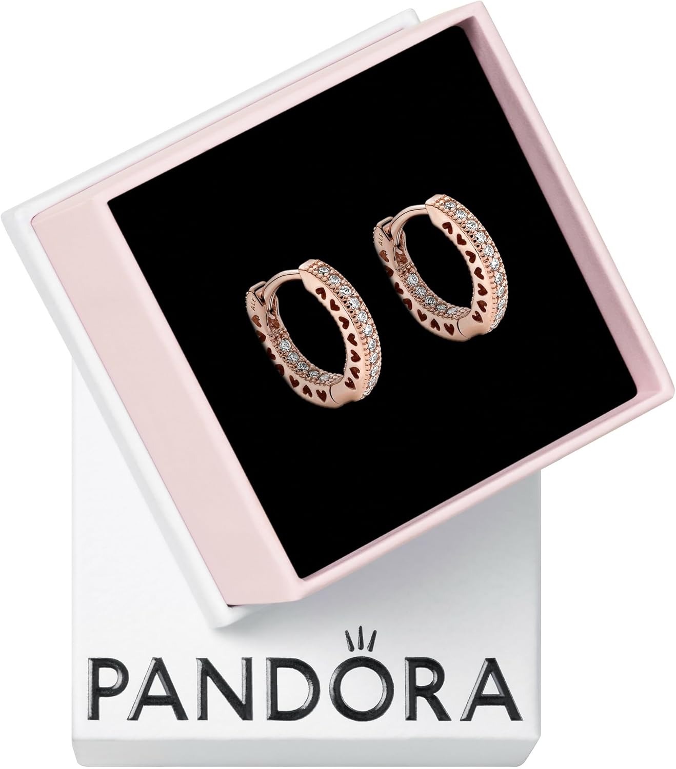 PANDORA Signature Pavé Heart Hoop Earrings - Gift for Her - 14k Rose Gold-Plated with Cubic Zirconia - With Gift Box