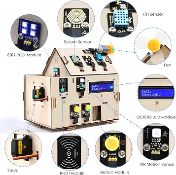 KEYESTUDIO ESP32 Smart Home IoT Kit Compatible with Arduino and Python Include Development Board Electronics Home Automation Coding Kit DIY Sensor Kit STEM Educational Set for 14+ Adults Teens