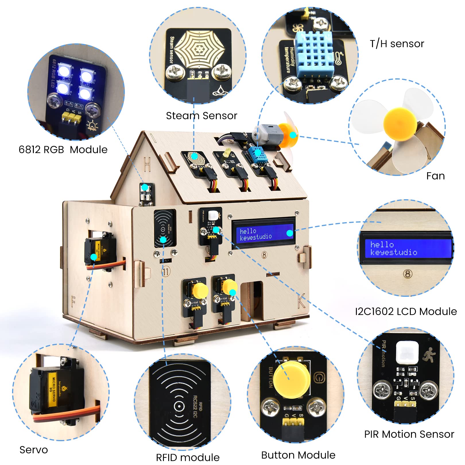 KEYESTUDIO ESP32 Smart Home IoT Kit Compatible avec Arduino IDE, avec ESP32 Board, Python C, Musical Project, etc. Tutoriel en Ligne 13 Fonctions