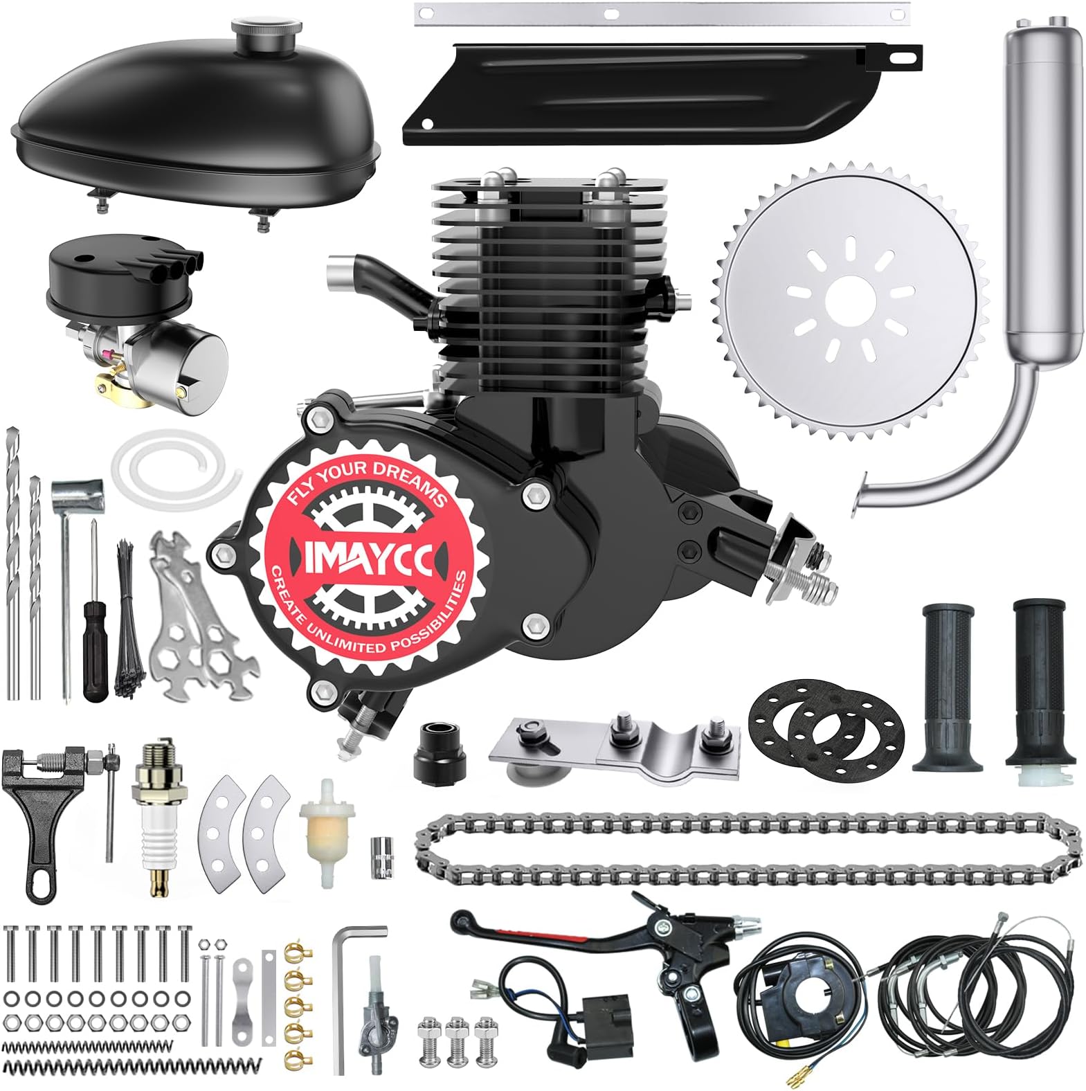 IMAYCC Bike Motor Kit 100cc Motorized Bike Kit 2 Stroke Gas Bicycle Engine Conversion Kit Fit for 26-28" Bikes (100CC Black)