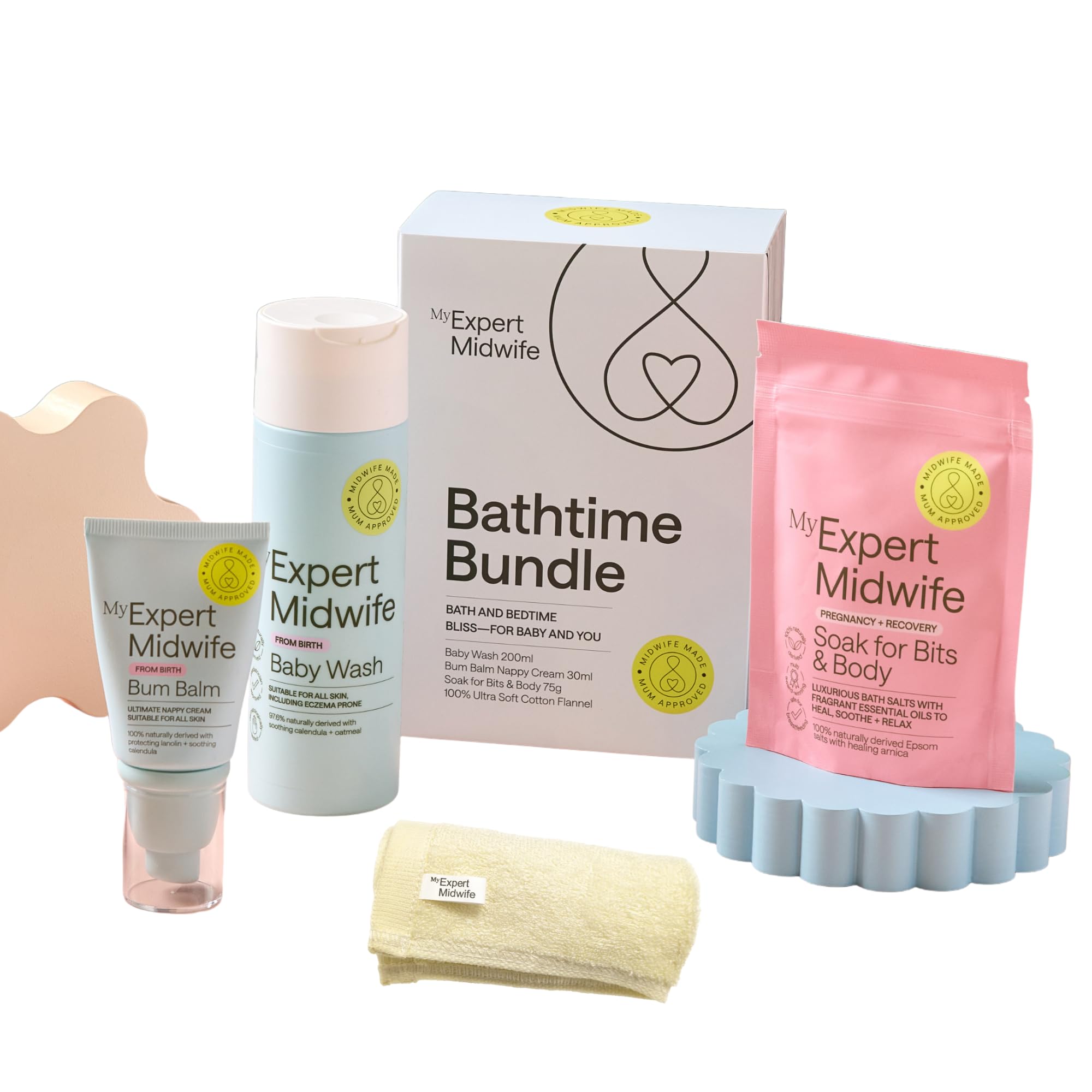 My Expert Midwife Mum & Baby Bathtime Bundle, Including No Harm Baby Bottom Balm 30ml