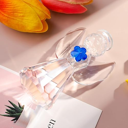 Miniatura 3 de Movdyka Crystal Angel Statue Gift for Women - Glass Guardian Angel Figurine with Blue Flower - Home Decor Art Collectible Paperweight Gift for Mom