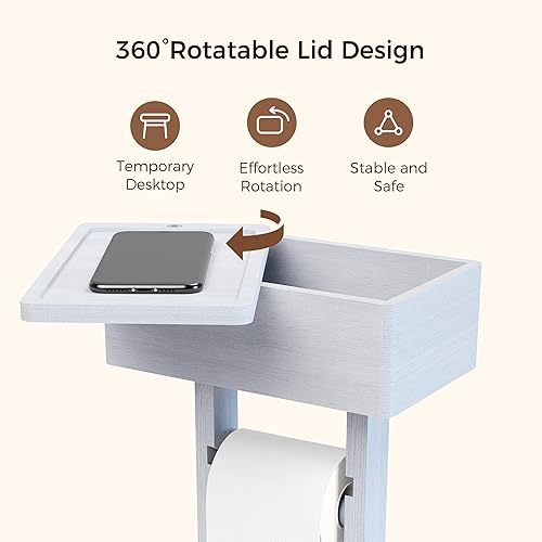 Miniatura 10 de Soporte de papel higiénico negro 4 en 1 con caja de almacenamiento, rollo de papel higiénico de bambú giratorio de 360, organizador dispensador de