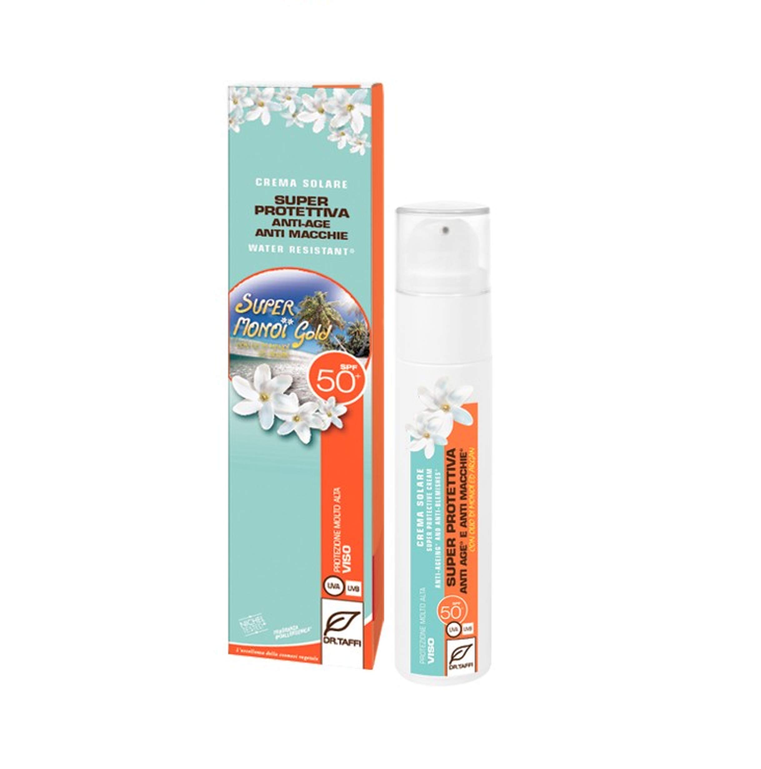Dr TaffiVEGAN and Water Resistant Face Super Sun Protective Cream with High Sun Screen Effect SPF50+ and Organic Plants Extracts with Argan Oil and Antioxidant Vitamins Made in Italy (50 ml)