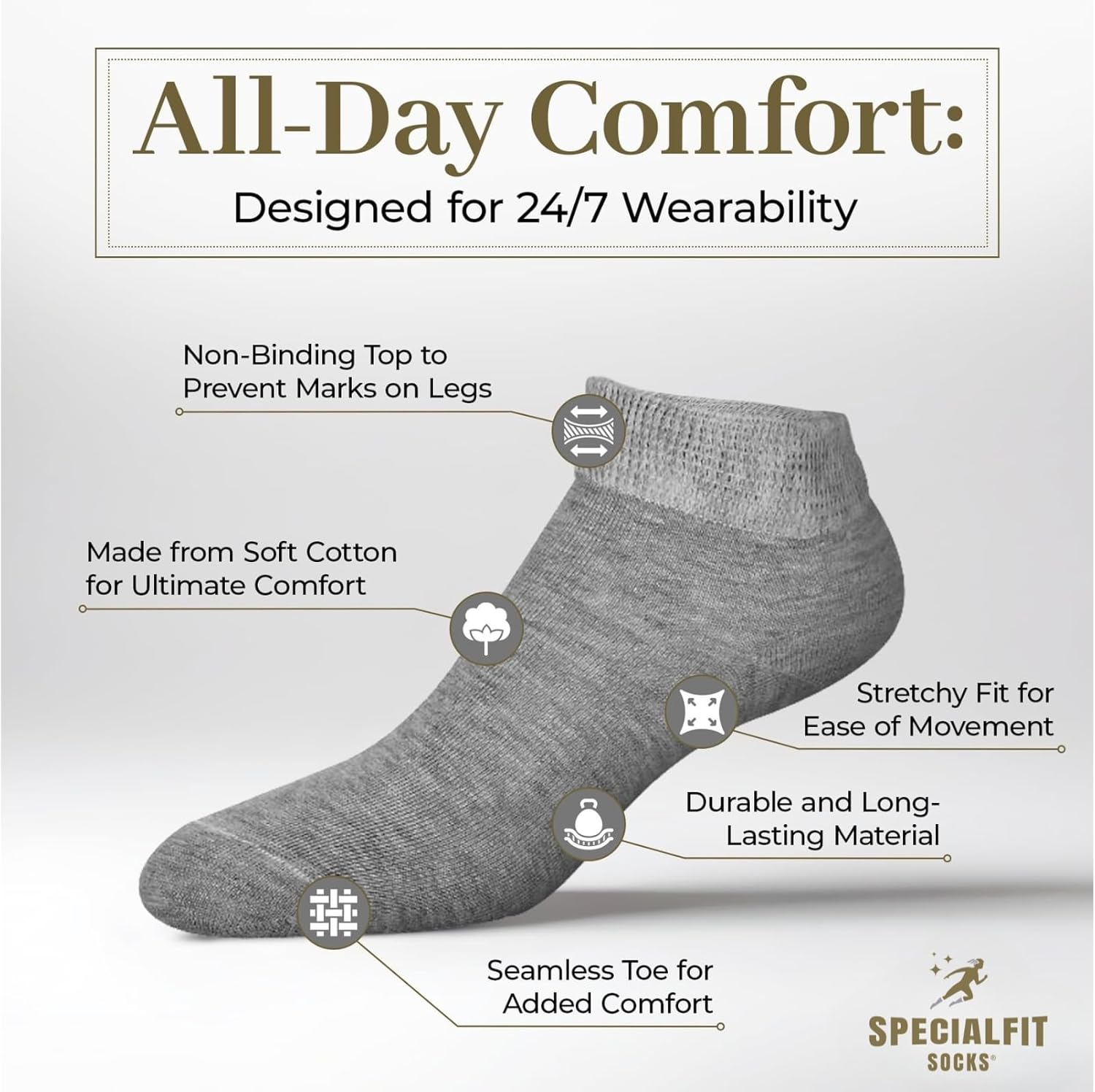 Diabetic Socks for Women - Neuropathy, Non-Binding, Seamless Cotton Socks for Comfort, Style, and Health - 6 Pairs Low Cut, Size 9-11 - Image 3