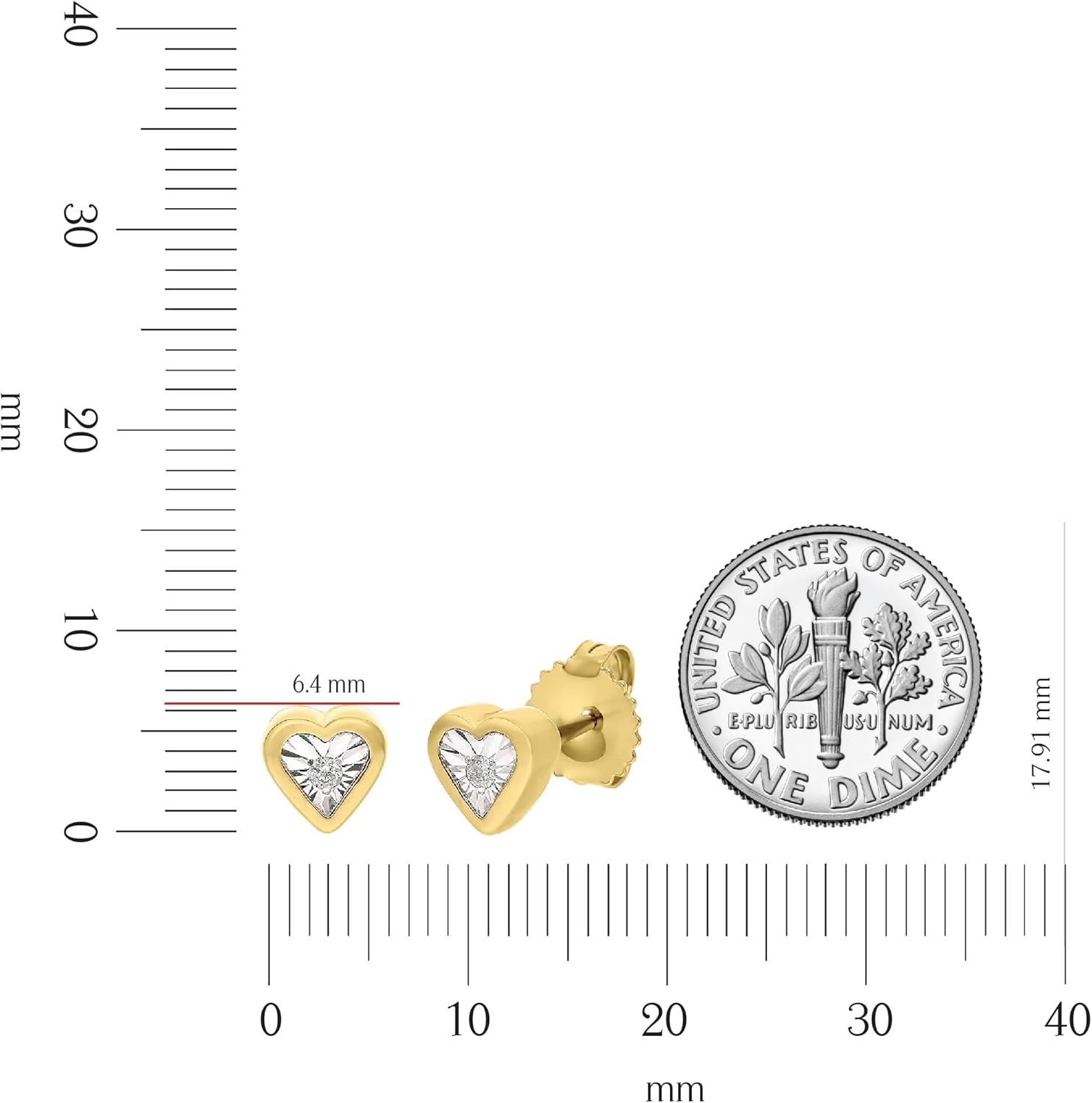 DISENO Heart Shaped Stud Earrings in 18K Yellow Gold over Silver – 0.04 Ct Natural Diamonds (F-G, SI1-SI2) – Fine Jewelry Gift for Birthdays, Weddings, Anniversaries, Valentine's Day