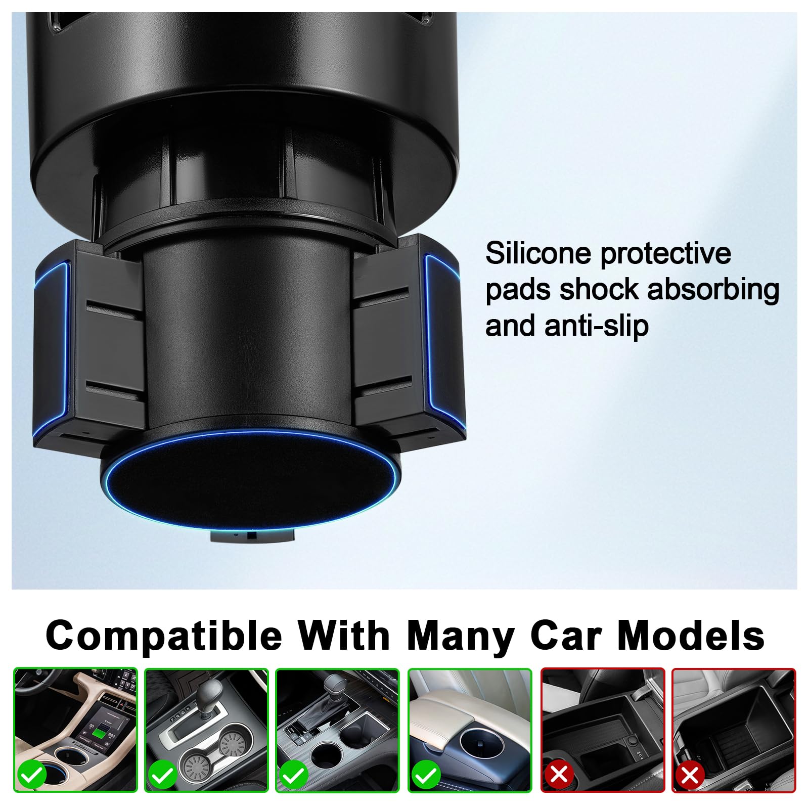 This Hill Car Cup Holder Expander Adjustable Base with Phone Mount 360° Rotation Cup Holder Cell Phone Holder for Car Compatible with iPhone All Smartphones