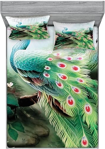 Miniatura 83 de Ambesonne Juego de sábanas bajeras y fundas de almohada de los años 90, patrón geométrico en estilo retro, formas redondas de triángulo de media