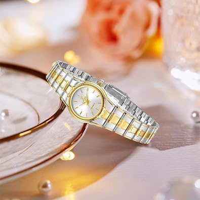 SKMEI Watch for Women,Luxury Elegant Gold Quartz Watches Round Dial Diamond Accents Stainless Steel Strap Casual Dress Ladies Wristwatch