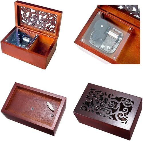 Miniatura 31 de FnLy Caja musical de madera grabada antigua, caja musical Moon River, con movimiento chapado en oro, octogonal Dorado