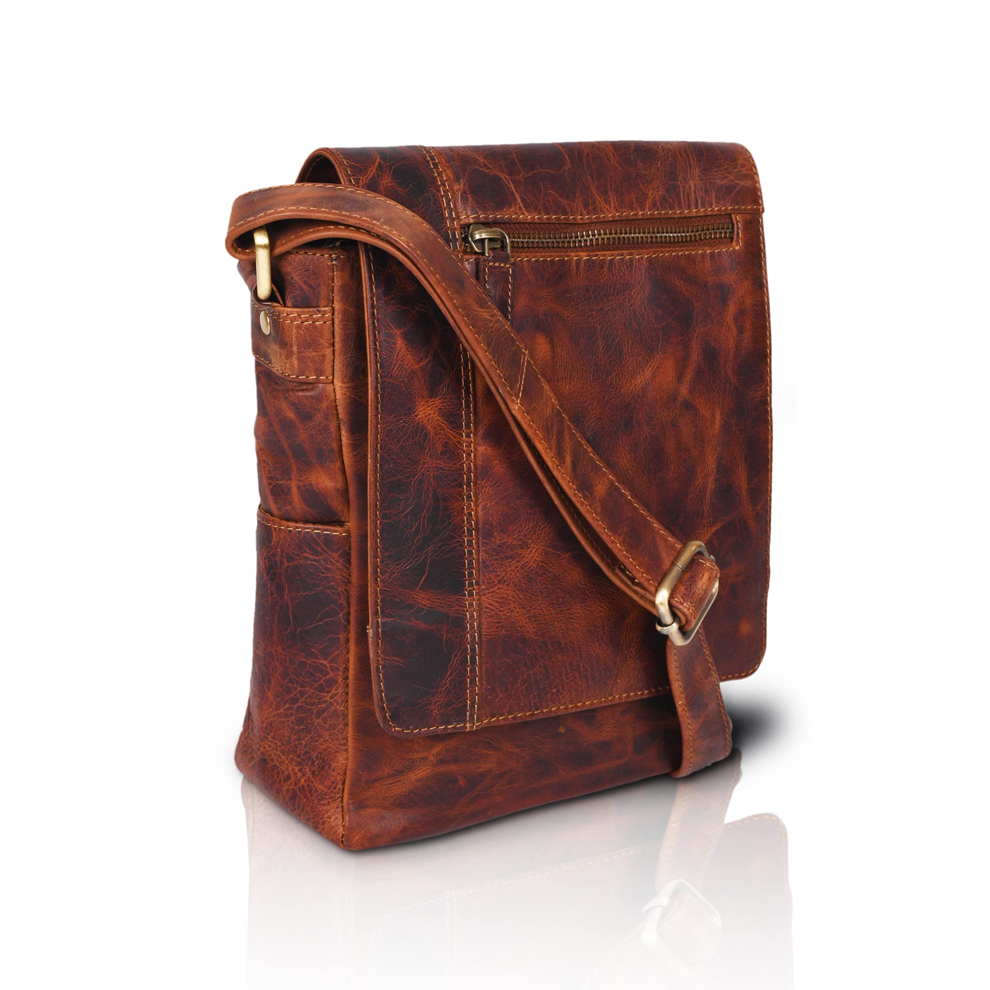 VALENCHI- Genuine Leather Medium Size Crossbody Messenger bag for Men & Women, Perfect Travel Partner