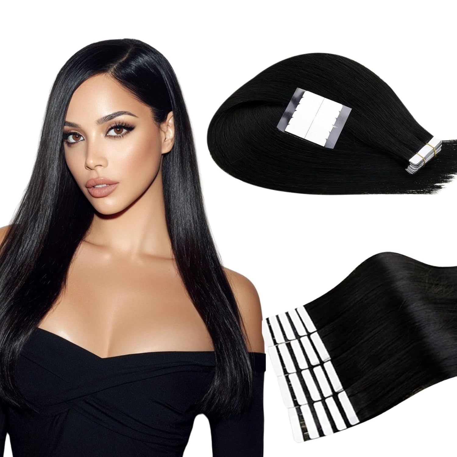 RUNATURE Extensiones Adhesivas Pelo Natural Negro 25cm 20pcs 30g Invisibilidad Extensiones Tape #1