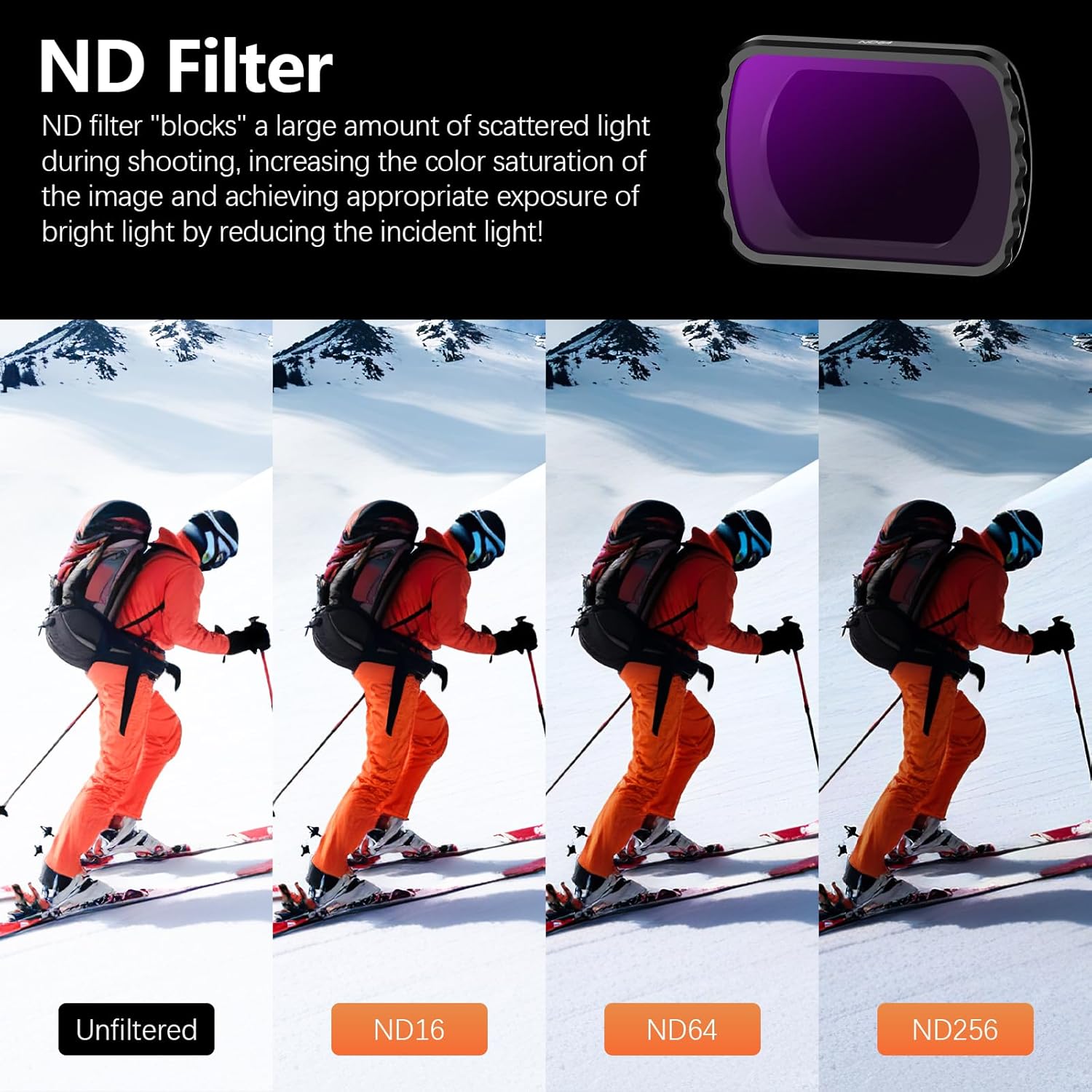 AMAZEAR ND CPL Filters Kit for DJI Osmo Pocket 4/3 / Xtra Muse Gimbal Camera Accessories 1/4 Black Mist Diffusion, CPL, ND16/ND64/ND256 Filters | HD | Magnetic | Thin | Stackable | 5 Pack |