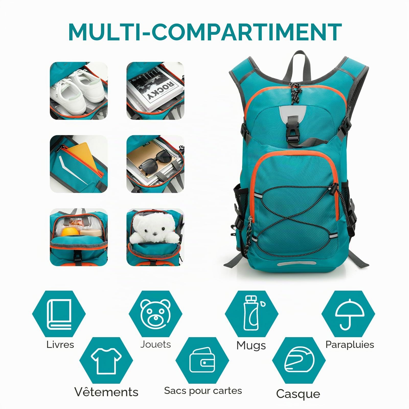 Cozary Sac à Dos Enfant 18L Extérieur, sac à dos de Randonnée Confortable avec Bandes Réfléchissantes Fille de 6 à 12 Ans, Imperméable pour Garçons & Filles Outdoor, École, Sport et Voyage