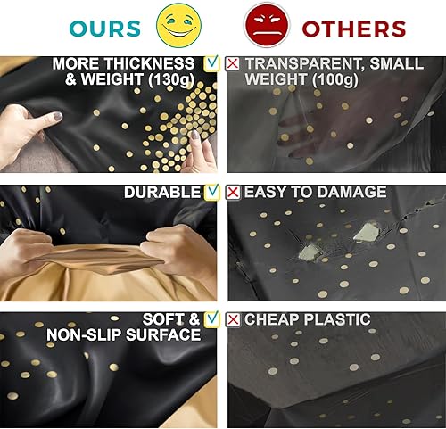 Miniatura 6 de Mantel de plástico negro y dorado de 54 x 100 pies con caja de corte integrada, funda de mesa para fiestas, picnic, eventos de catering, manteles