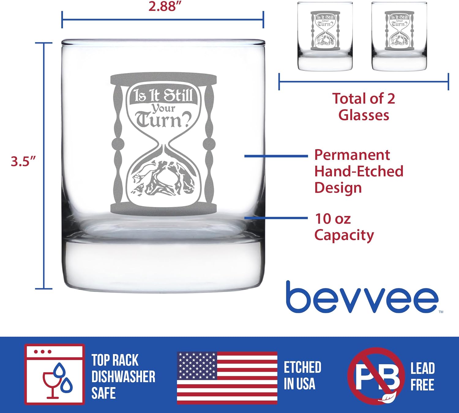 Bevvee Is It Still Your Turn - Whiskey Rocks Glass - Board Game Accessories and RPG Gamer Gifts - Set of 2-10.25 oz