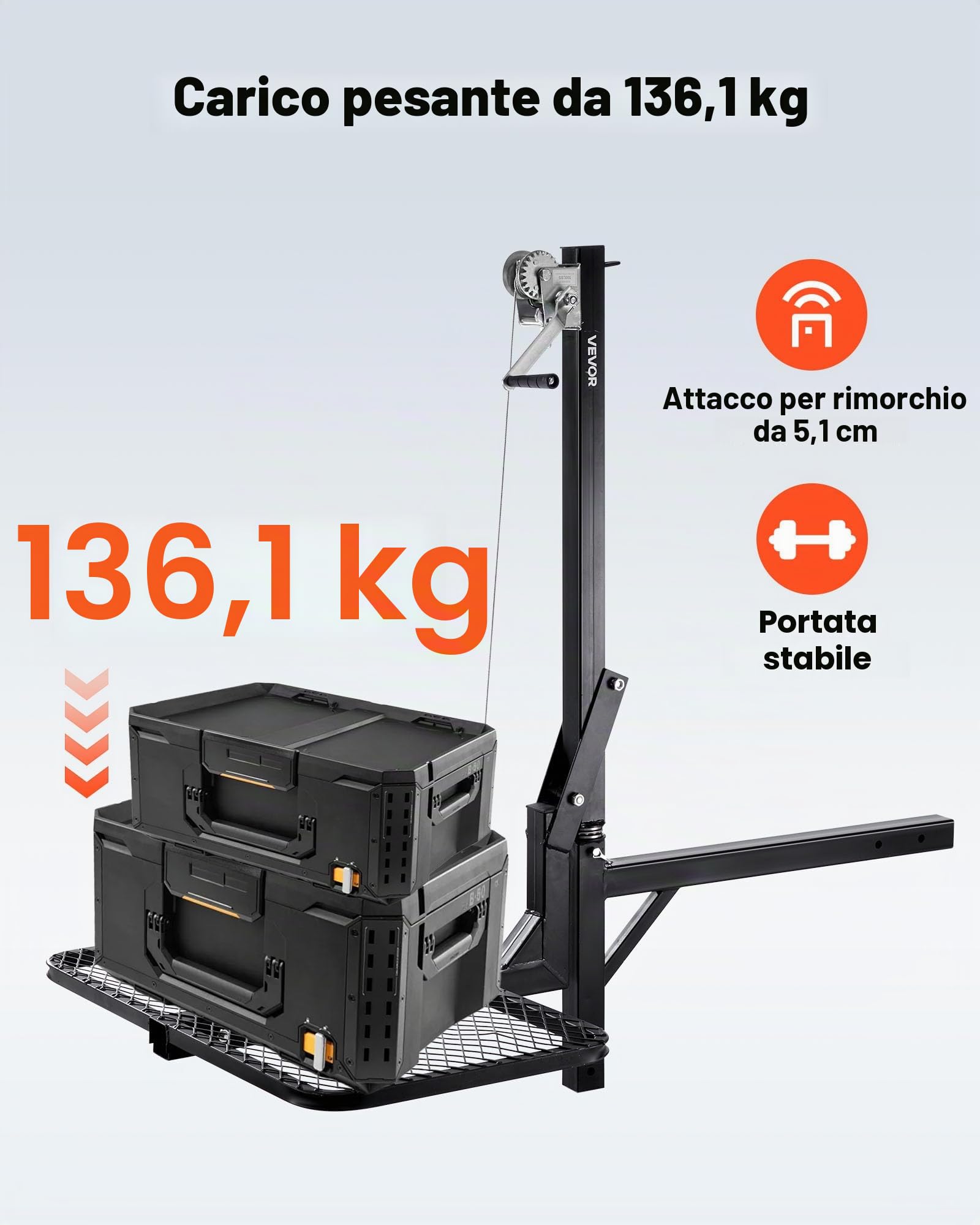VEVOR Argano per Cervi con Piattaforma di Sollevamento, Carico di 136 kg, Verricello per Selvaggina con Ricevitore da 50,8 mm, Girevole a 360 Gradi e Gancio Pieghevole per Spostare la Selvaggina