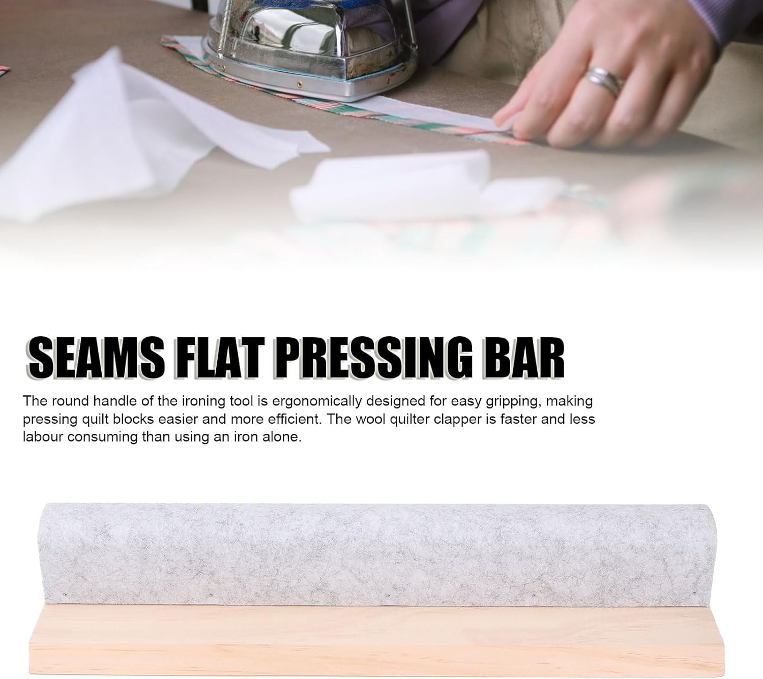 Quilters Clapper, 16in Hardwood Tailors Clapper with Felt, Quilters Pressing and Seam Flattening Tool, Flattening Fabrics Point Pressing Seams Flat Pressing Bar for Daily Use