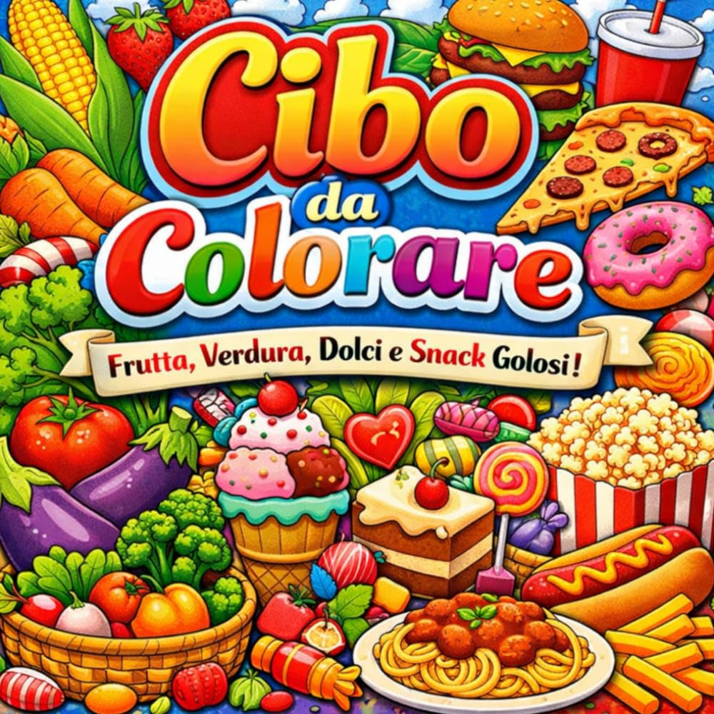Libro del Cibo da Colorare: Frutta, Verdura, Dolci e Snack Golosi: Album da Colorare Creativo per Imparare i Cibi e conoscere la Cucina