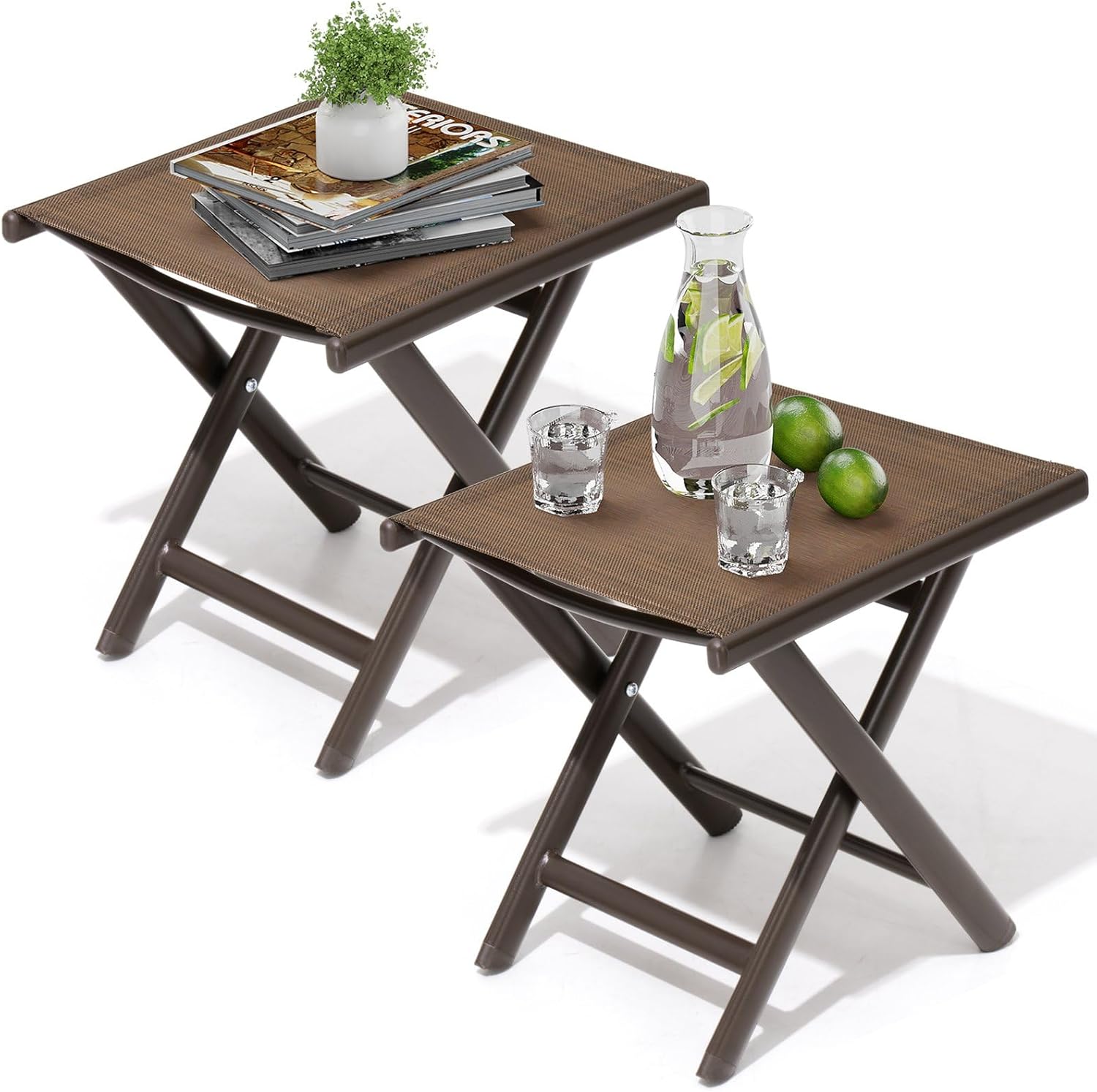 Crestlive Products Outdoor Side Table Set of 2, Aluminum