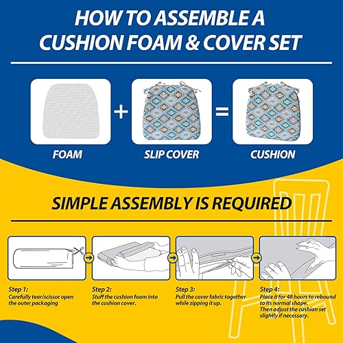Miniatura 357 de AAAAAcessories Cojines en forma de D, espuma de 2 pulgadas de grosor, con lazos y funda extraíble lavable a máquina, 17 x 16 pulgadas, juego de 4
