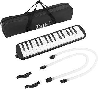 Flexzion Melodica 32 Key (Black) Piano Melodica Instrument Keyboard Harmonica Wind Musical Instrument with Portable Carrying Bag, 2 Long Tube and 2 Trumpet Mouthpiece Kit for Beginners Fun Music Gift