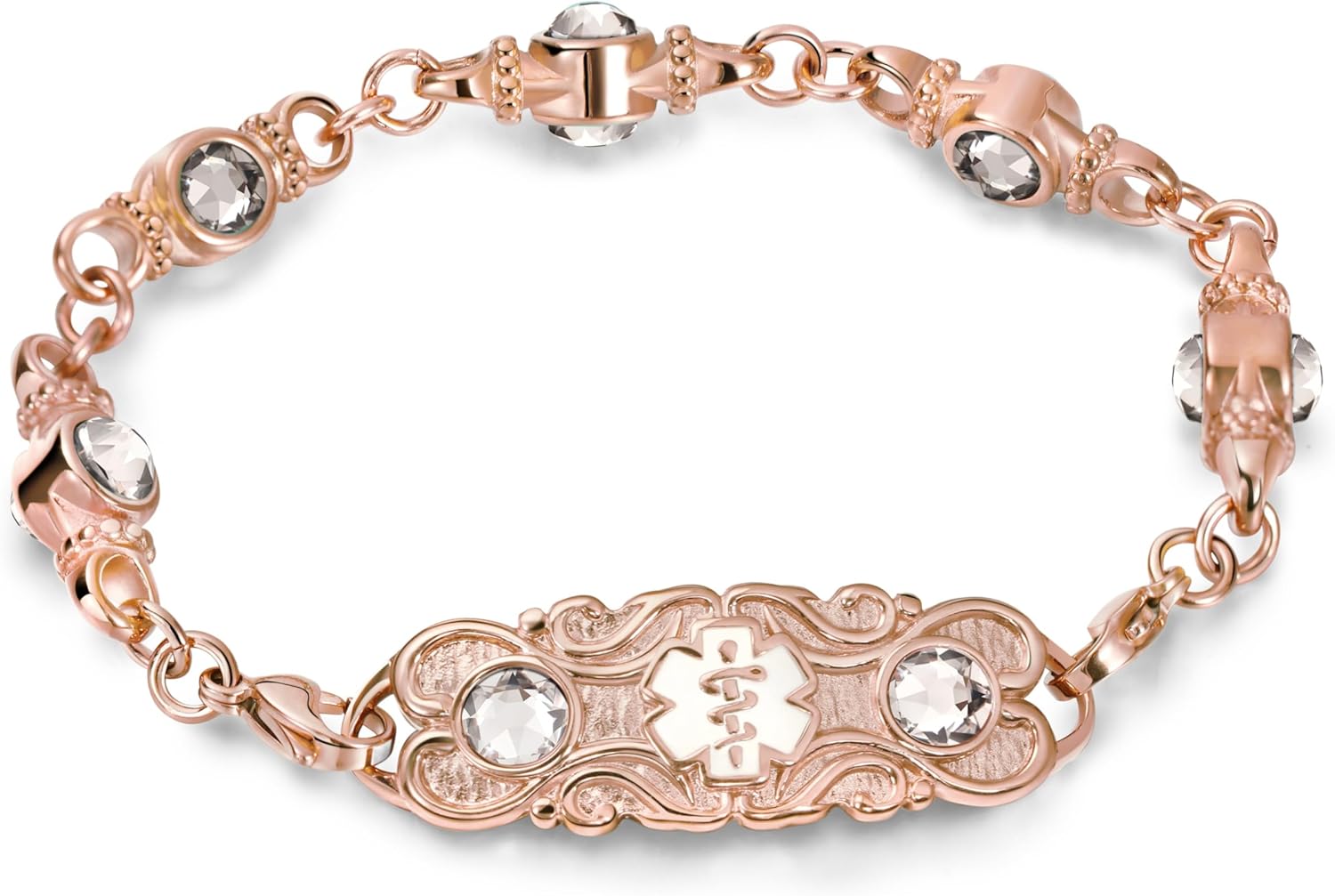 Custom Medical Alert Bracelets for Women with Luxury Crystal,Laser Engraving Personalized Emergency Identification Golden Color Medic ID Handmade Life Alet Jewelry