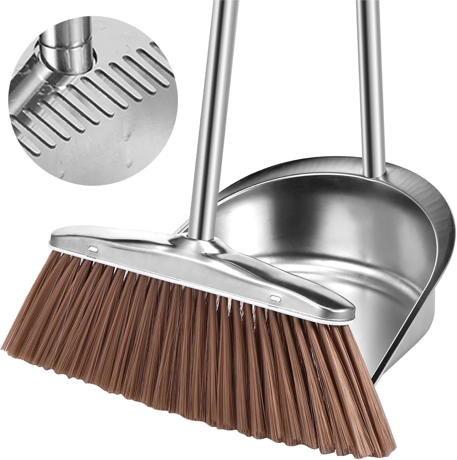 Broom Dustpan Set Stainless Steel Brushs Combination Household Combo Cleaning Tool Dust Pan Long Handle Sweeping for Cleaning(Square Dustpan Broom)