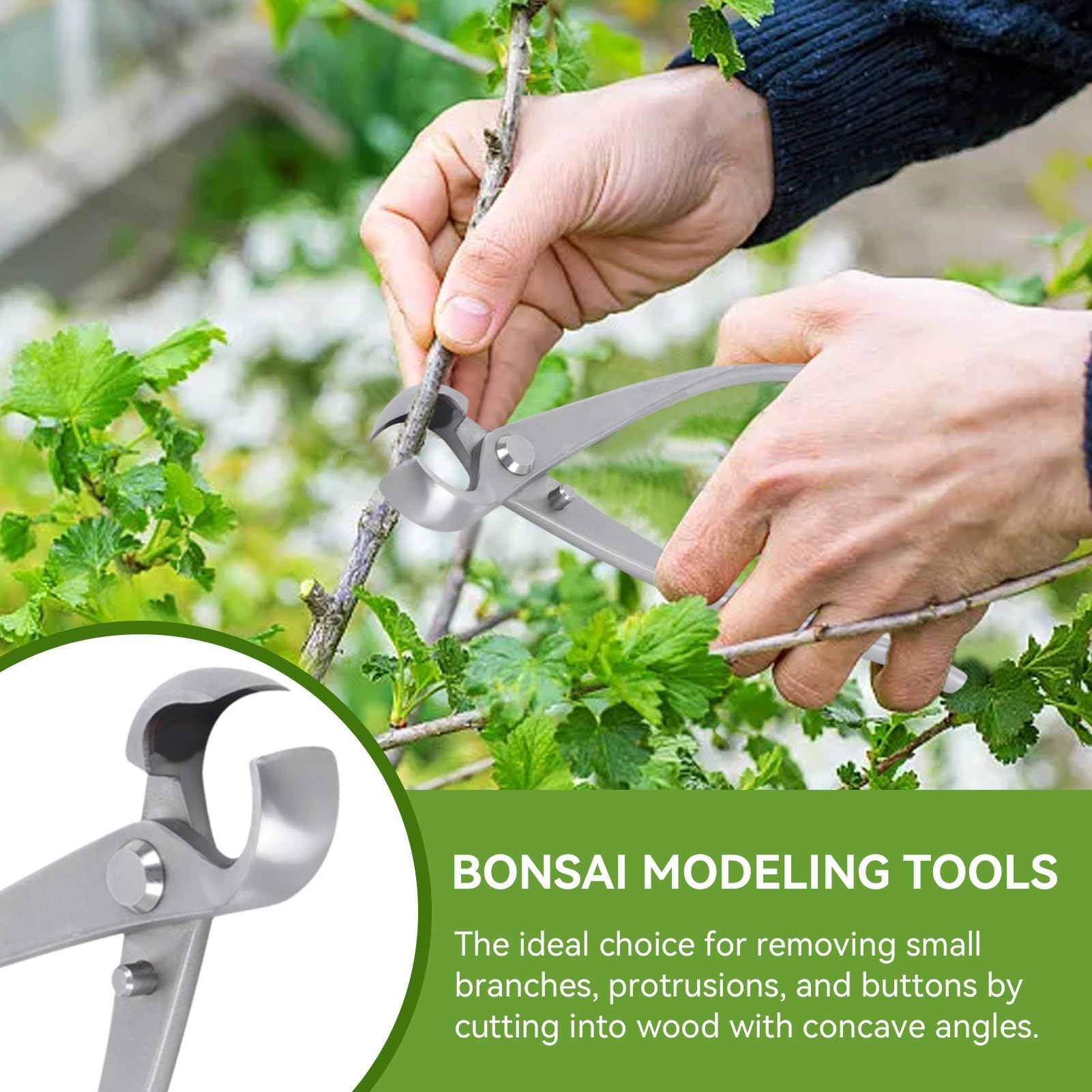Cortador cóncavo de acero inoxidable para bonsái de 180 mm, ideal para podar, recortar y dar forma, con mango ergonómico, tijeras para bonsái, herramienta de jardín