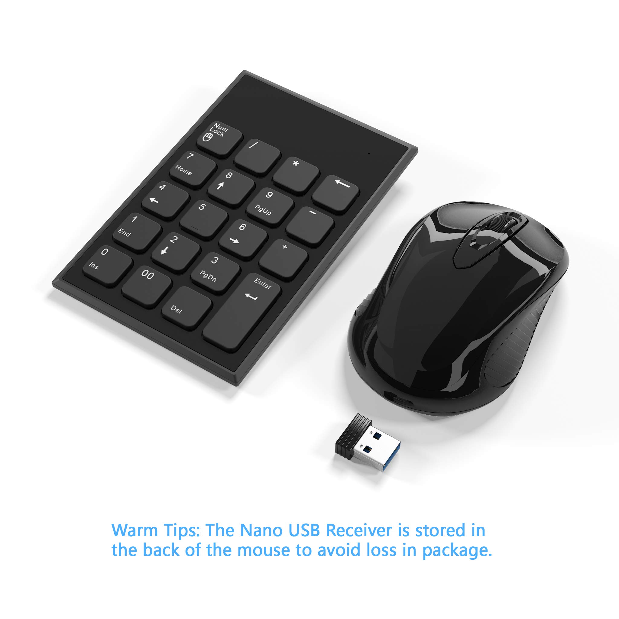 Pave Numerique sans Fil et Souris Combo, Yeemie Pro 2.4G Portable Clavier Numérique USB Ultra Fin et Souris pour Ordinateur Portable, Ordinateur de Bureau, Ordinateur PC - Un Seul Récepteur USB