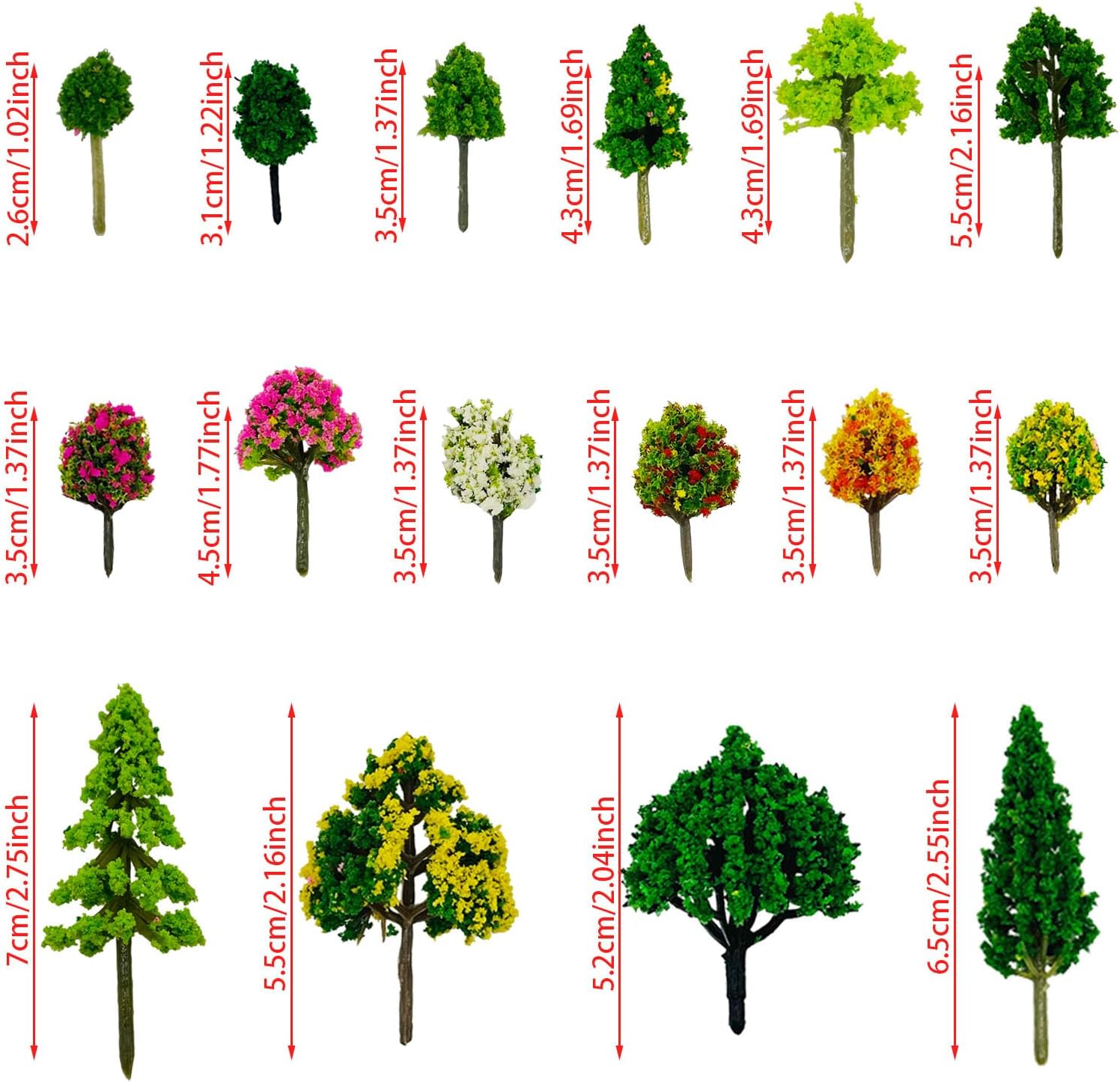 Cayway 60 PCS Miniature Trees Mixed Model Trees Mixed Colors Accessories Model Train Scenery Architecture Trees Fake Trees for Building Model, Model Scenery with No Bases - Image 2