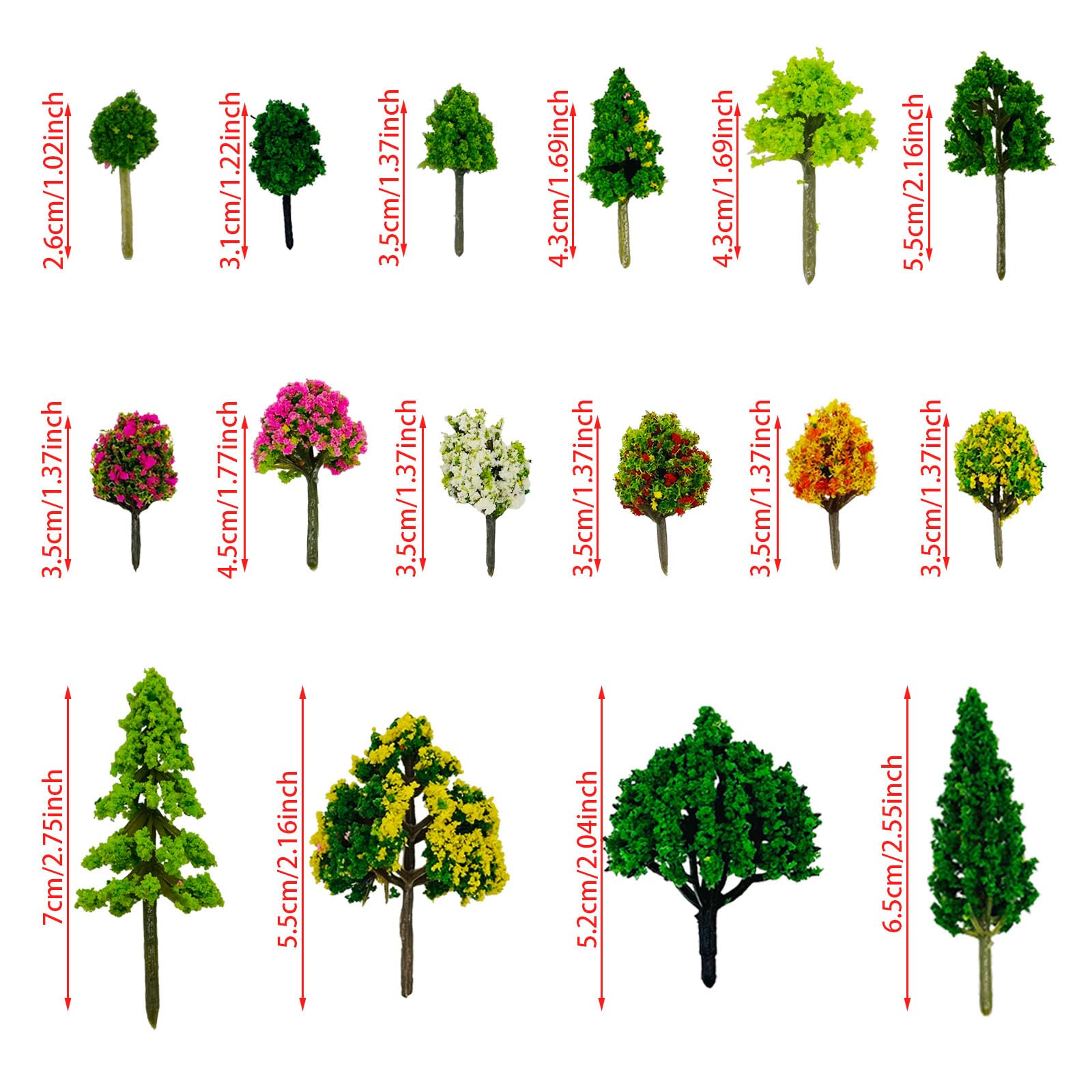 Cayway 60 PCS Miniature Trees Mixed Model Trees Mixed Colors Accessories Model Train Scenery Architecture Trees Fake Trees for Building Model, Model Scenery with No Bases