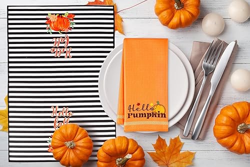 Miniatura 3 de D24TIME Juego de 2 toallas de cocina de otoño con texto en inglés "Hello Pumpkin", juego decorativo de otoño para casa de campo, secado a mano,